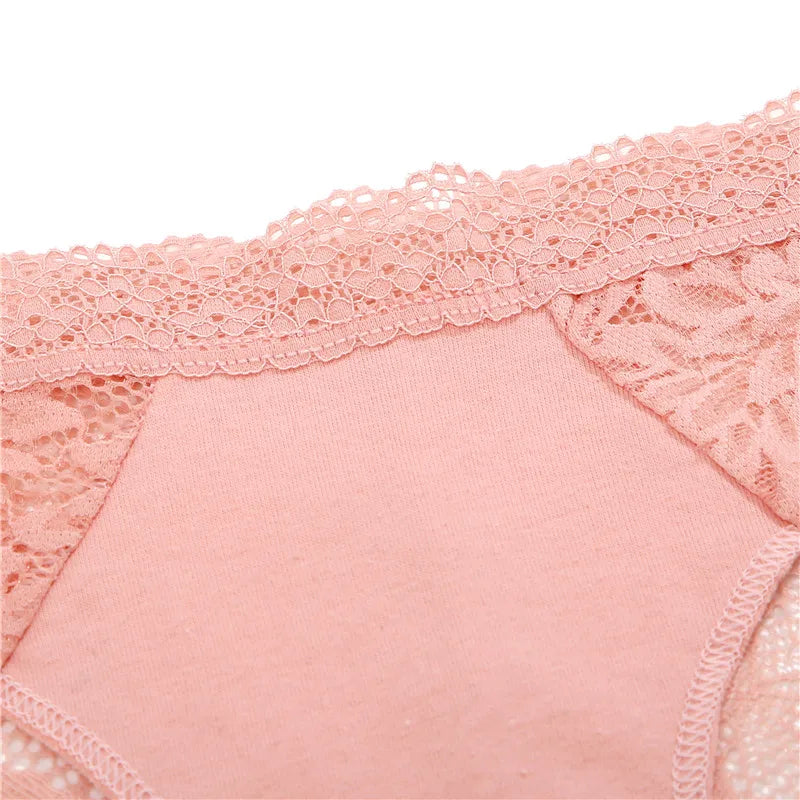 Sexy Perspective Women Back Lace Panties Patchwork Cotton Underpants Hollow Out Lingerie Underwear Comfortable Briefs 3PCS