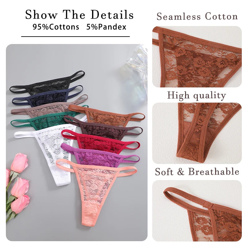 Women's Underwear Lace Panties Floral Lingerie Woman Panties Sexy Thong G-String Female Pantys Perspective Intimates Ne 4PCS