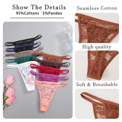 Women's Underwear Lace Panties Floral Lingerie Woman Panties Sexy Thong G-String Female Pantys Perspective Intimates Ne 4PCS