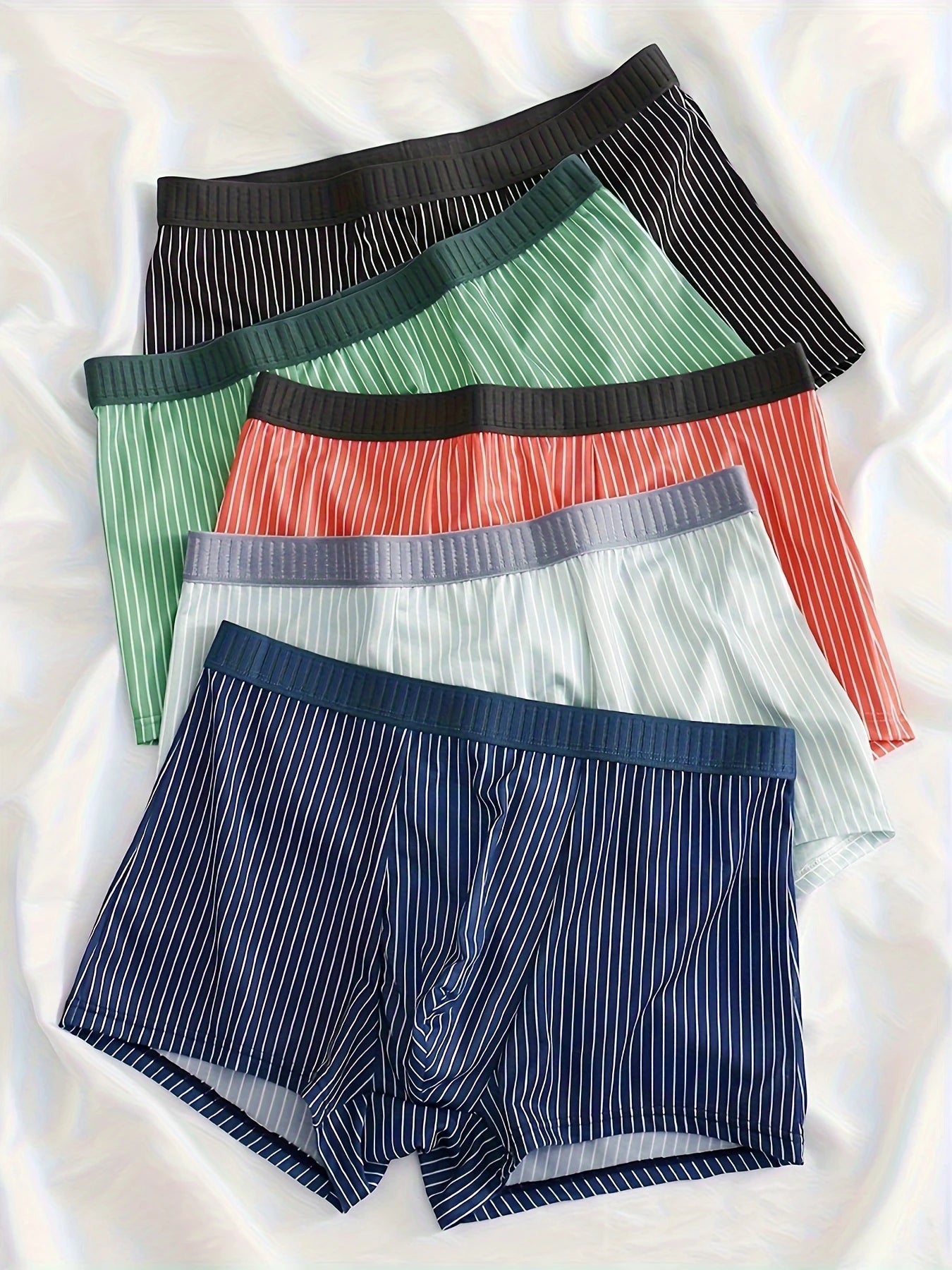 Men's underwear, soft and comfortable boxer briefs, 5PCS casual men's striped boxer briefs