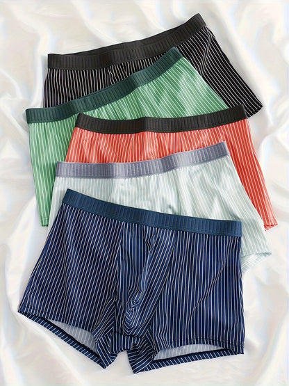 Men's underwear, soft and comfortable boxer briefs, 5PCS casual men's striped boxer briefs
