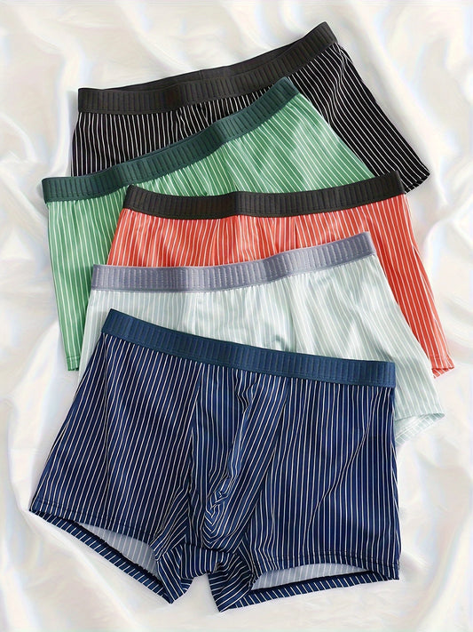 Men's underwear, soft and comfortable boxer briefs, 5PCS casual men's striped boxer briefs