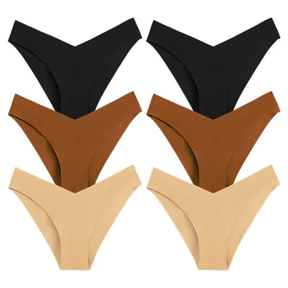 WarmSteps 6Pcs/Set V-Cut Sexy Women's Thongs Panties Plain Ice Silk Female Lingerie Intimate Seamless Underwear Briefs for Woman