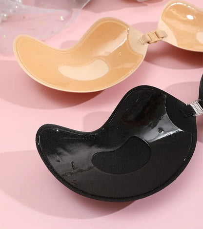 FINETOO 1Pair Women Invisible Underwear nubra Breast Patch Tow-Color Hypoallergenic Mango Cup bra Silicone Non-Falling Off Thin