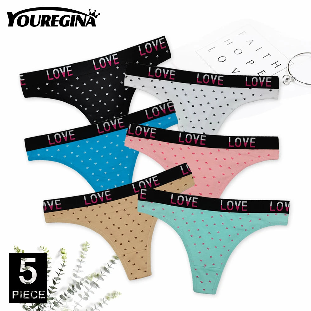 Sexy Women's Thong Cotton G Strings Panties for Ladies Dot Star Printed Tanga Girls Underwear Intimate Underpants 5 pcs/lot
