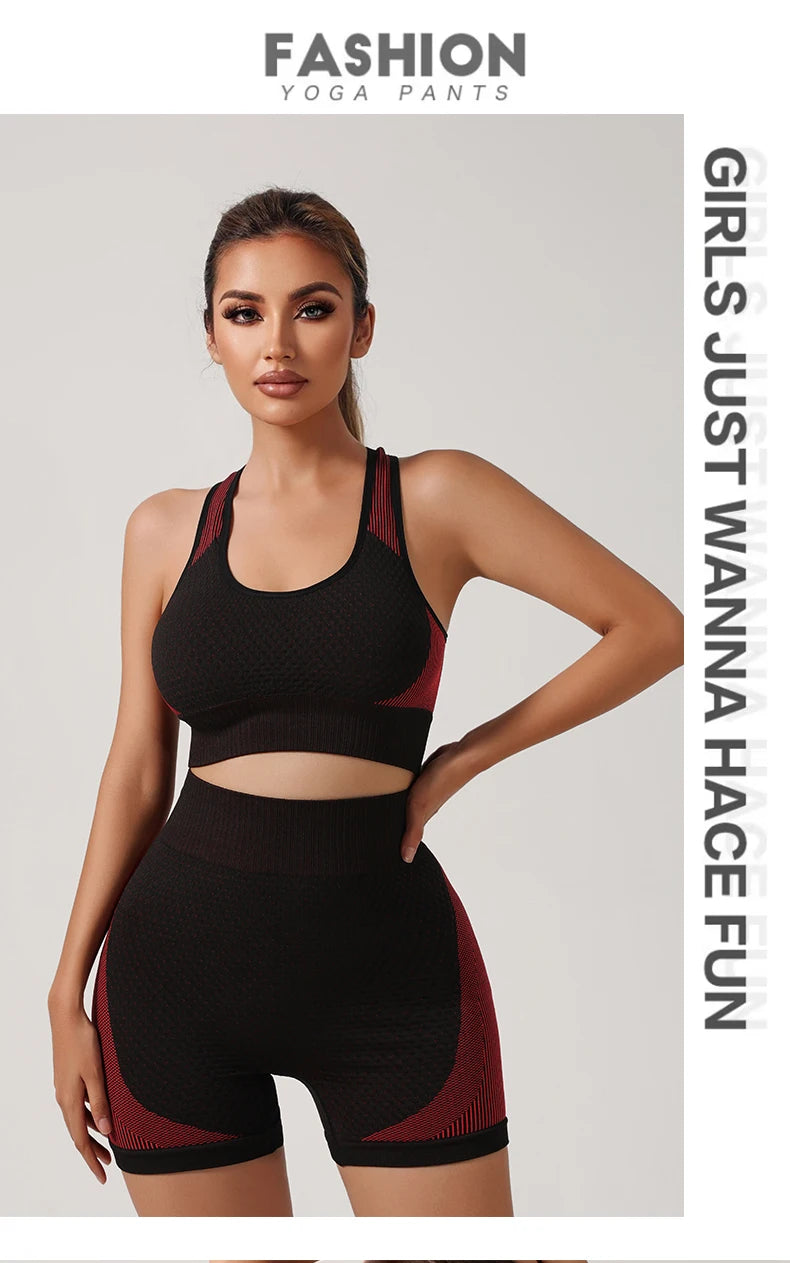 Seamless Bra Yoga Sports Set Fitness Shorts Bra Women Tops Leggings 2 Piece Suits Running Workout Gym Female Vest Clothing