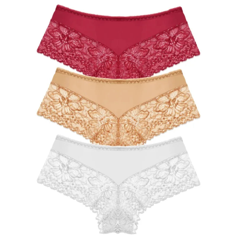 WarmSteps 3Pcs/Set Sexy Lace Panties Women Underwear Flroal Rmantic Women's Pantys Female Lingerie G Strings Thongs Briefs Tanga