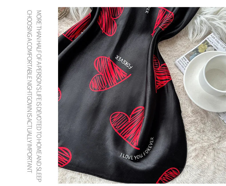 Red Lip Print Satin Slip Nightdress V Neck Backless Mini Sleep Dress Women's Sleepwear Dresses