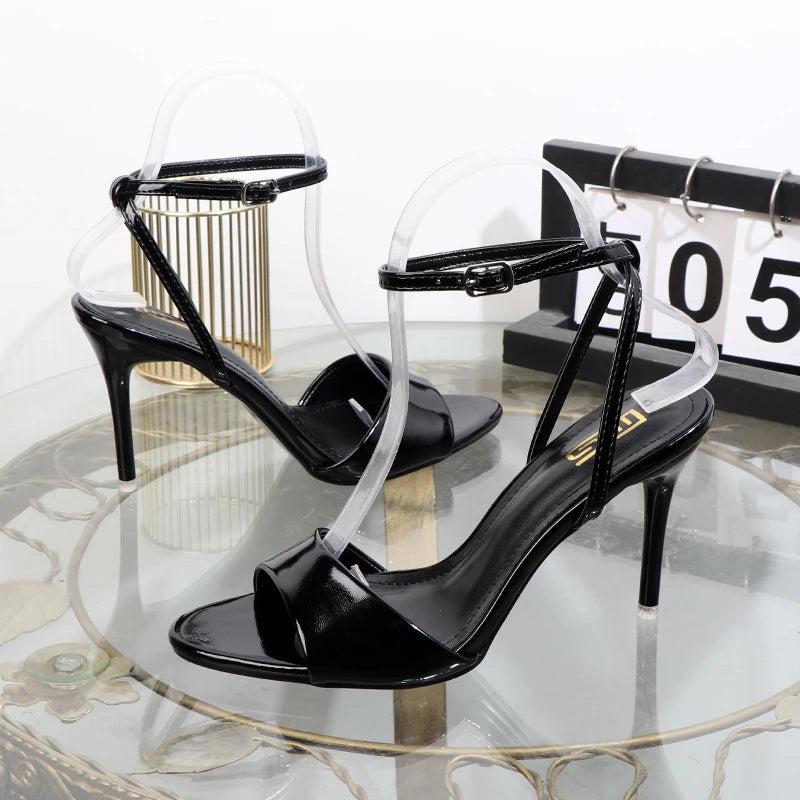Black sandals sexy temperament high heels with pointed fishmouth luxurious and elegant women's shoes