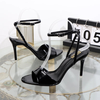 Black sandals sexy temperament high heels with pointed fishmouth luxurious and elegant women's shoes