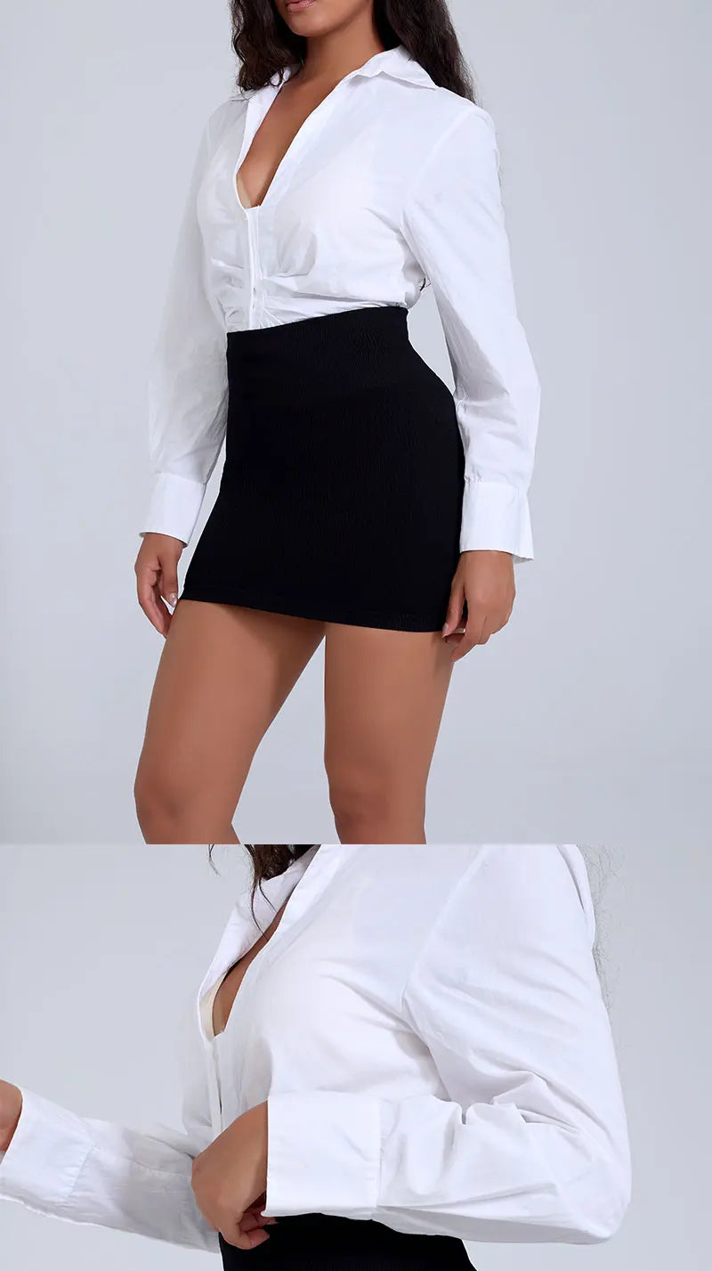 1Pcs Spring Summer New High Waist Elastic Business Women's Mini Skirt Black Slimming Knitted Half Body Skirt Professional Work