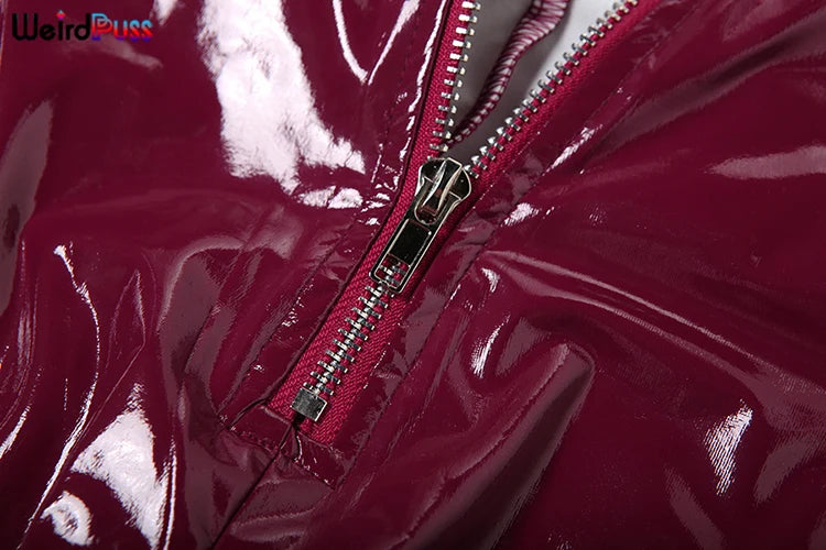 Weird Puss Faux Leather 2 Piece Set Women Sexy Low-Neck Halter Sleeveless Bodysuit+Zipper Waist Stretch Pant Clubwear Trend Suit