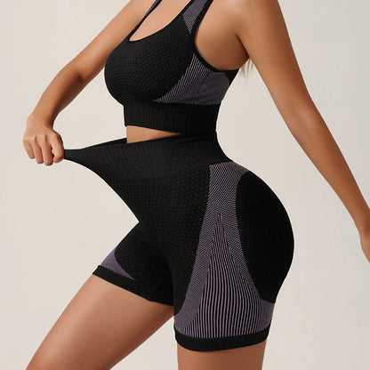 Seamless Bra Yoga Sports Set Fitness Shorts Bra Women Tops Leggings 2 Piece Suits Running Workout Gym Female Vest Clothing