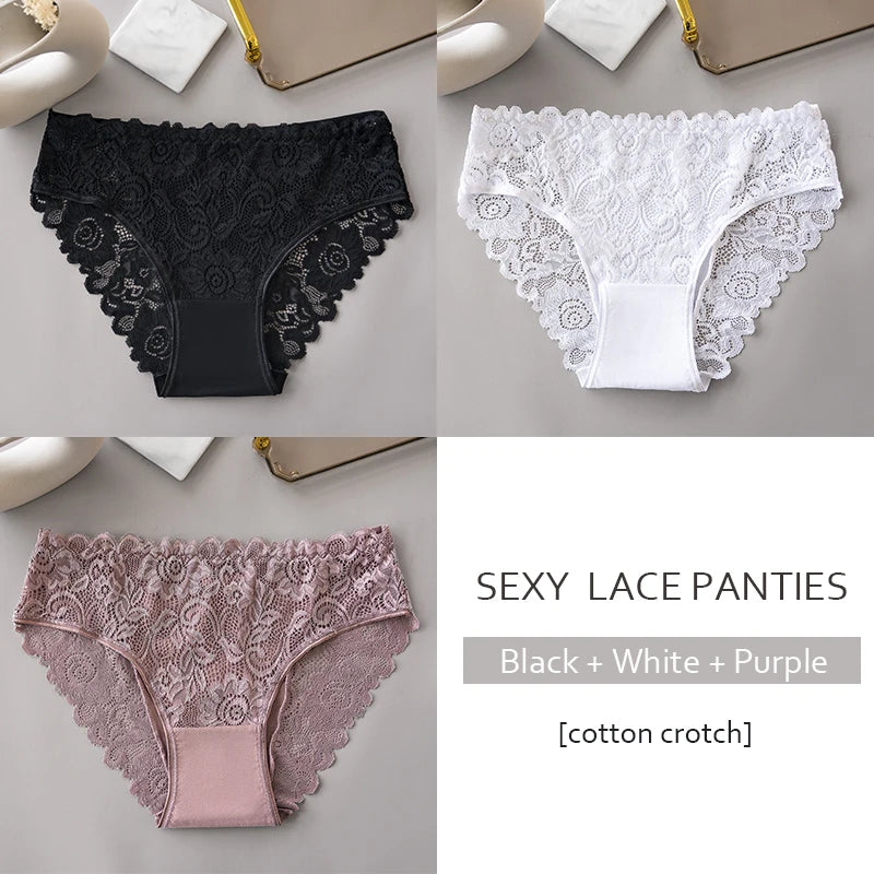 Luxury Floral Embroidery Lace Panties Women Briefs Sexy Hollow 3PCS Lingerie Female Underwear Ladies Breathable Underpants