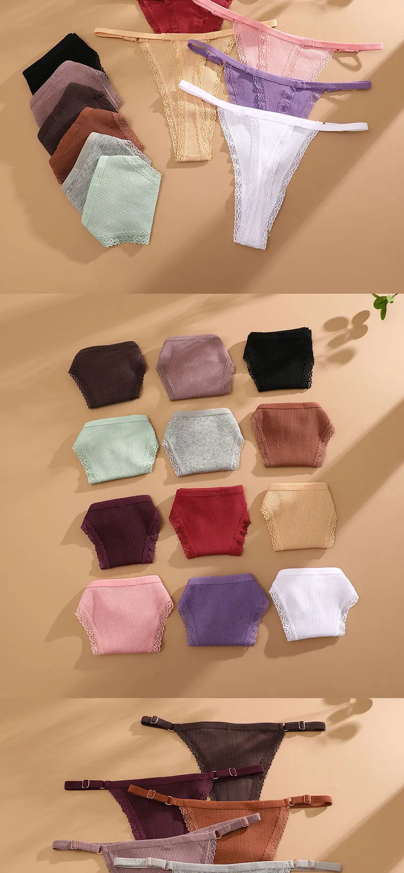 5PCS/Set Cotton Panties Sexy G-String Women's Underwear T-Back Lingerie Femme Underpants Briefs Adjustable Waist Thong Intimates