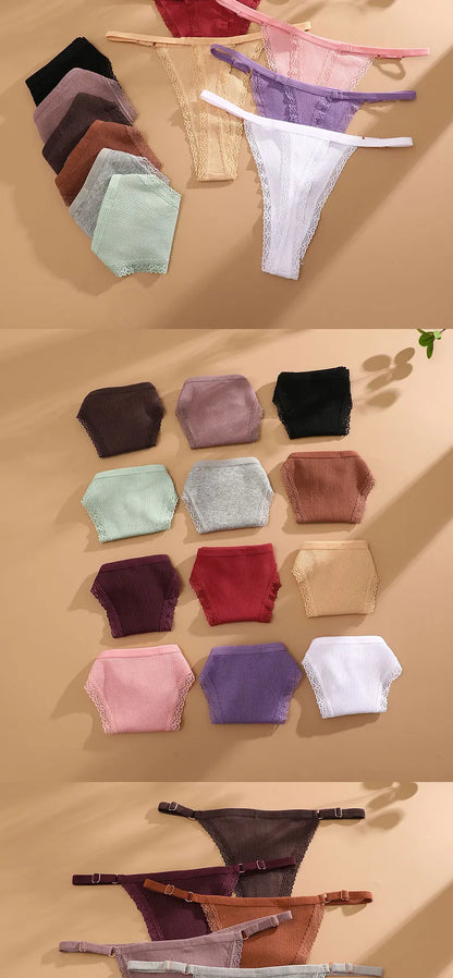 5PCS/Set Cotton Panties Sexy G-String Women's Underwear T-Back Lingerie Femme Underpants Briefs Adjustable Waist Thong Intimates