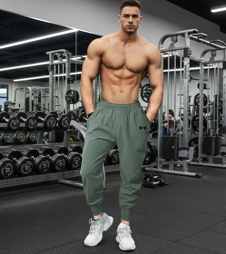 Gym Bodybuilding Fitness Sport Pants Men Casual Training Trousers Elastic Waist Ultra-thin Quick Dry High Waist Loose Long Pants