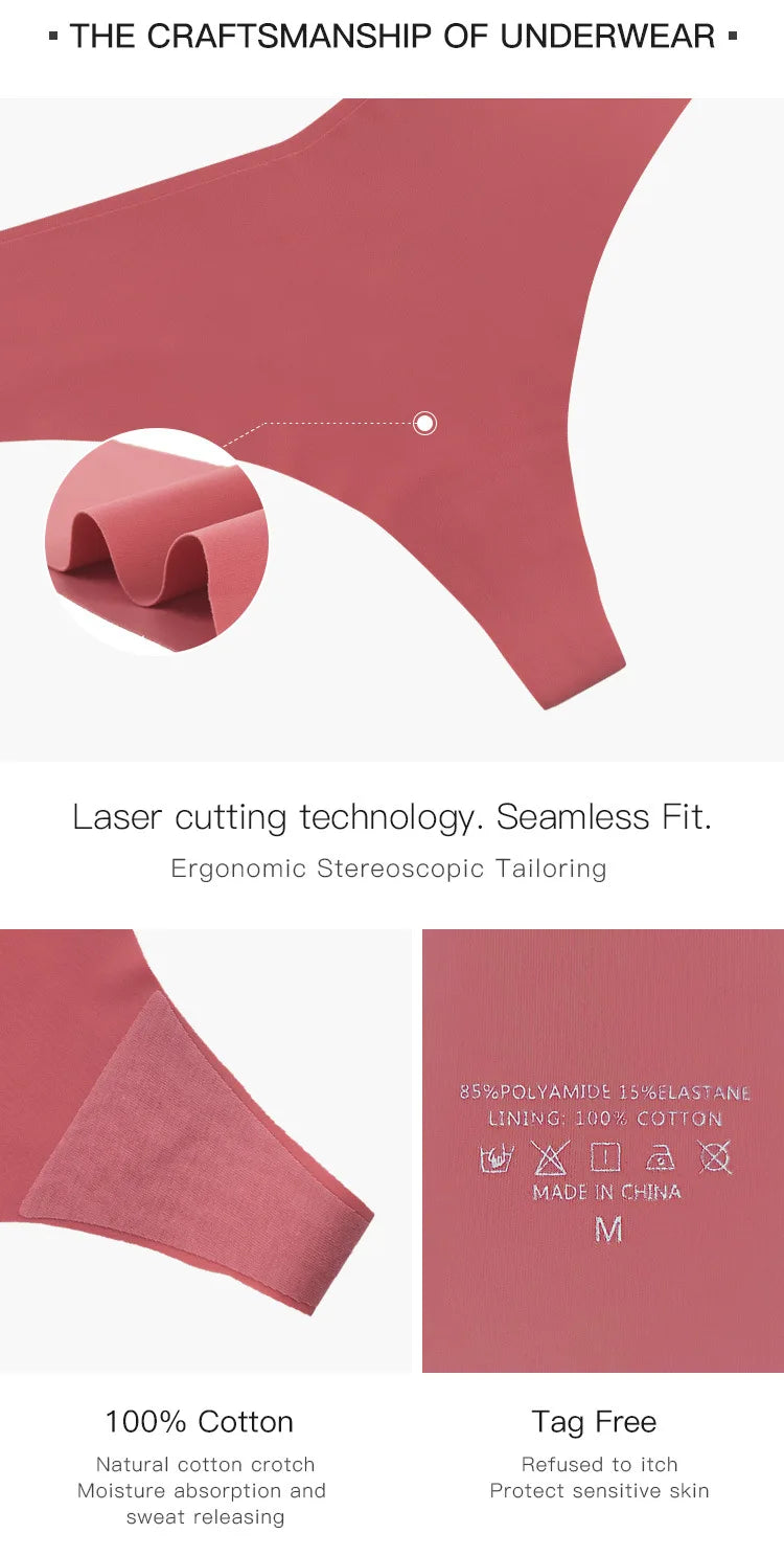 Seamless Thong Women Panties Sexy G String Ice Silk Underwear T Back Sports Yoga Girls Briefs Traceless Plus Size S-XL