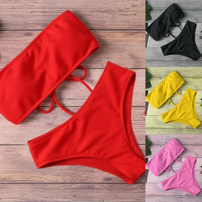 Bikini High Waist Strapless Sexy Bikini Women Swimwear Women  Fashion Swimsuit Padded Bathing Suit Monokin Pure Color