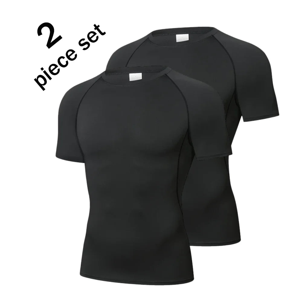 Men Compression Sport T Shirt Short Sleeve Training Fitness Top Tee Man Quick Dry Running Sport T Shirts 2 Pcs