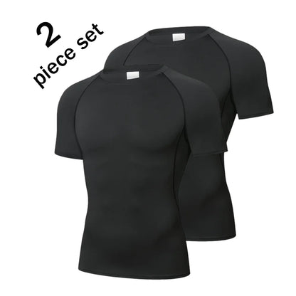Men Compression Sport T Shirt Short Sleeve Training Fitness Top Tee Man Quick Dry Running Sport T Shirts 2 Pcs