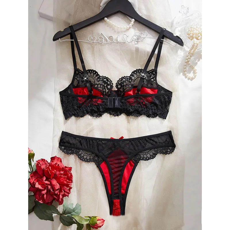 Lingerie Sexy Hot Lace Underwear Translucent Erotic Lingerie Ultra Thin Bra and Panty Set Romantic Underwear Women Lingerie Set