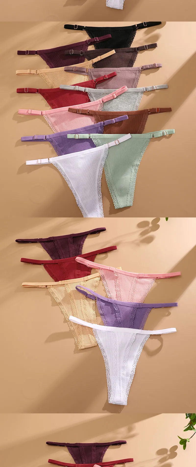 5PCS/Set Cotton Panties Sexy G-String Women's Underwear T-Back Lingerie Femme Underpants Briefs Adjustable Waist Thong Intimates
