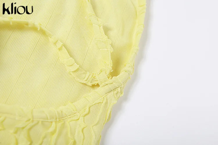 Kliou Solid Ruched Spaghetti Strap Bandage Maxi Dress Women Casual Sleeveless Backless Bodycon Ladies Party Streetwear Dresses