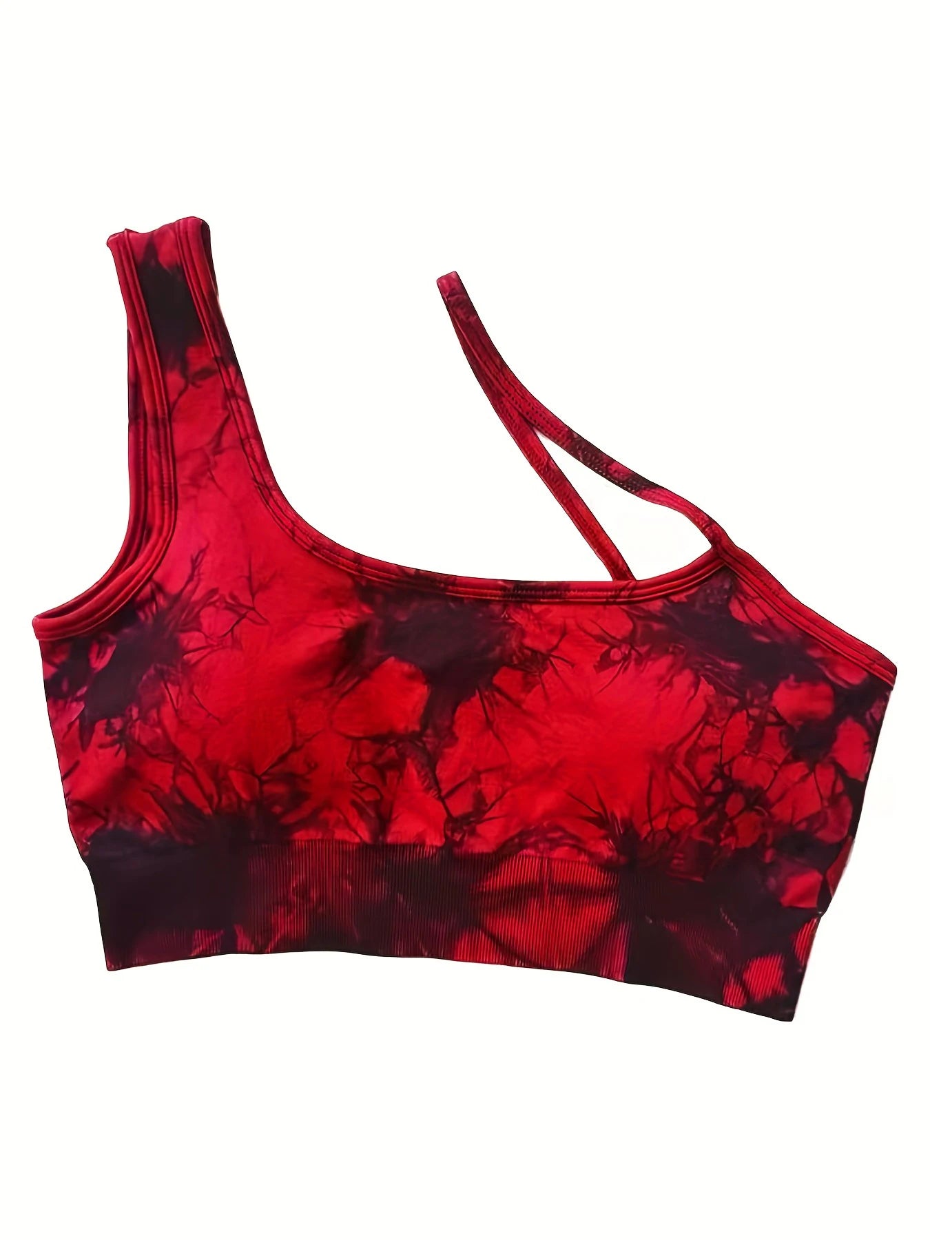 Tie-dye yoga sports suit with off-shoulder bra, removable chest pad, three-quarter shorts, peach line yoga sports suit