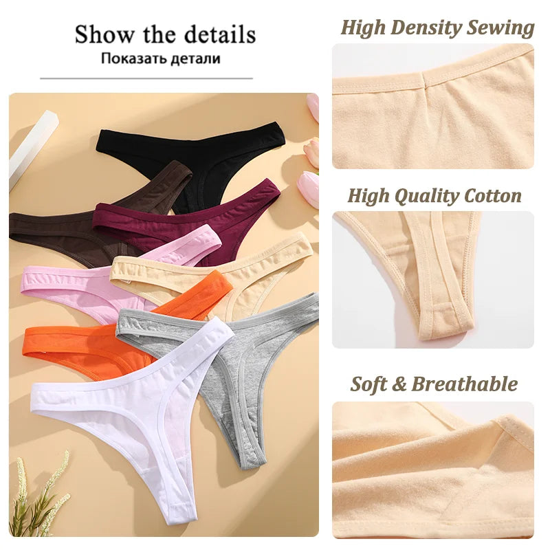 Women Cotton Thongs Female Sexy Low Waist Panties G-String Underwear Thongs Striped Panties Female Underwear T-Back Intimat 4PCS