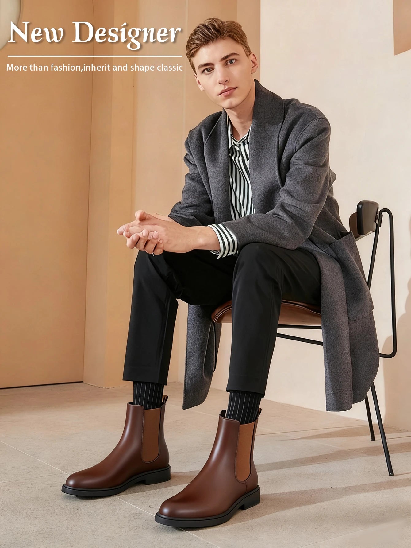 Classic Designer Men Chelsea Boots Slip On Pointed Toe Luxury Middle Ankle Short Leather Boots Men Fashion Business Dress Shoes