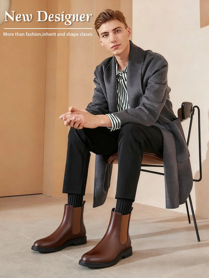 Classic Designer Men Chelsea Boots Slip On Pointed Toe Luxury Middle Ankle Short Leather Boots Men Fashion Business Dress Shoes