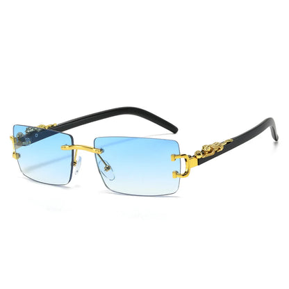 Fashion Rimless Sunglasses Women Men Cheetah Decoration Rectangular Brand Designer Sun Glasses