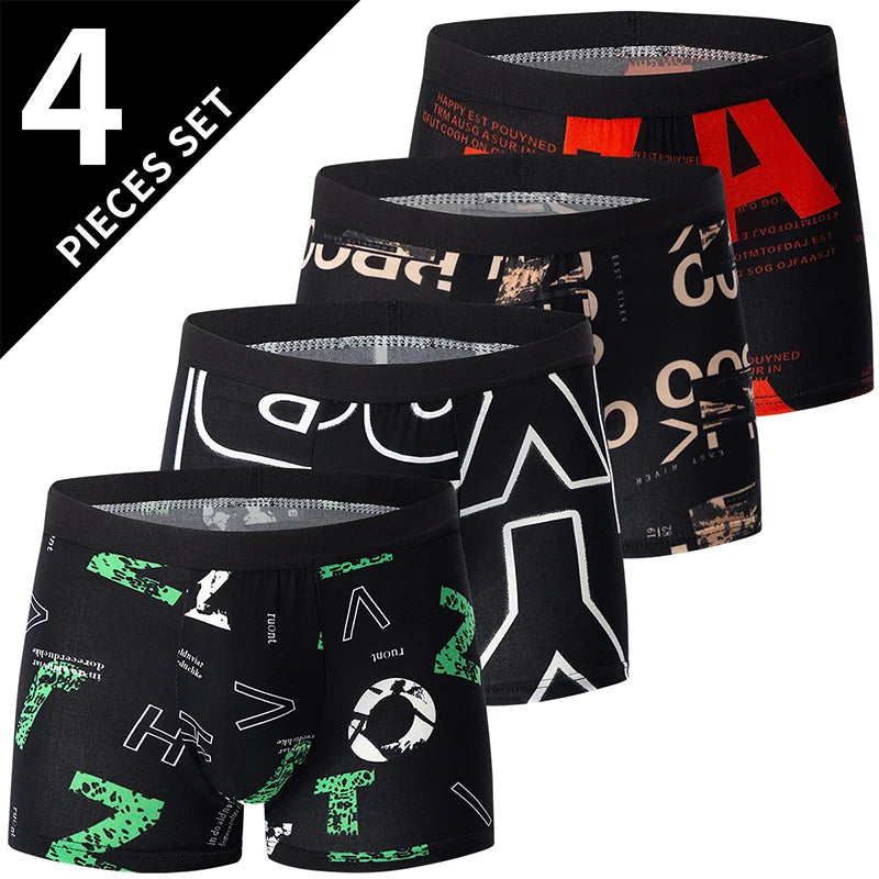 4/5Pcs European and American Size MEN'S Printed Fashion Boyshort Comfortable MEN'S Waist plus Size Underwear Sexy Swimming Trunk