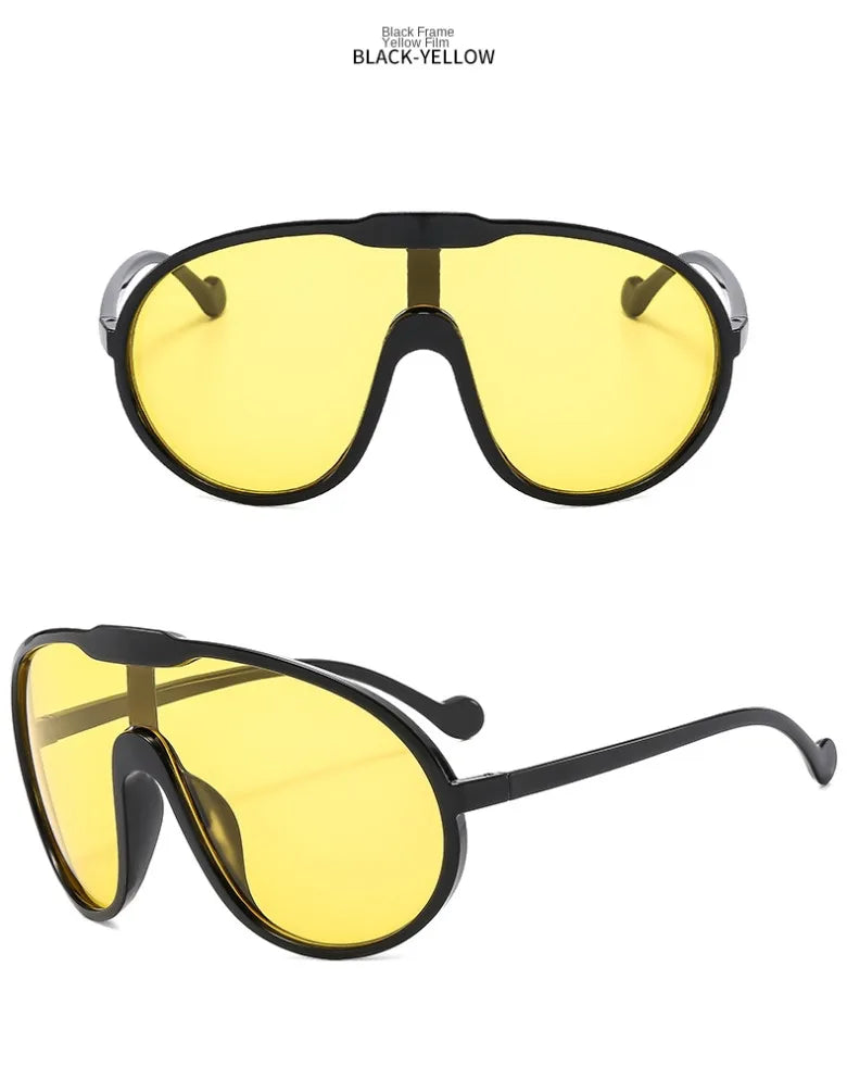 Trend Oversized Pilot Sunglasses Women Luxury Brand Designer Big Frame Cycling Sun Glasses Men Punk One Piece Len Black Yellow
