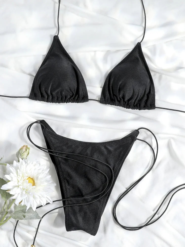 Sexy Triangle Mini Bikini Sets Micro Thongs Swimsuit Women Bathing Suit Biquini Bandage Beachwear Print Swimwear Thong Bikini