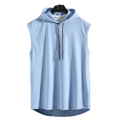 Men Tie Collar Hooded Sleeveless Vests Male Summer Loose Solid Hip Hop Tee Shirt Tops