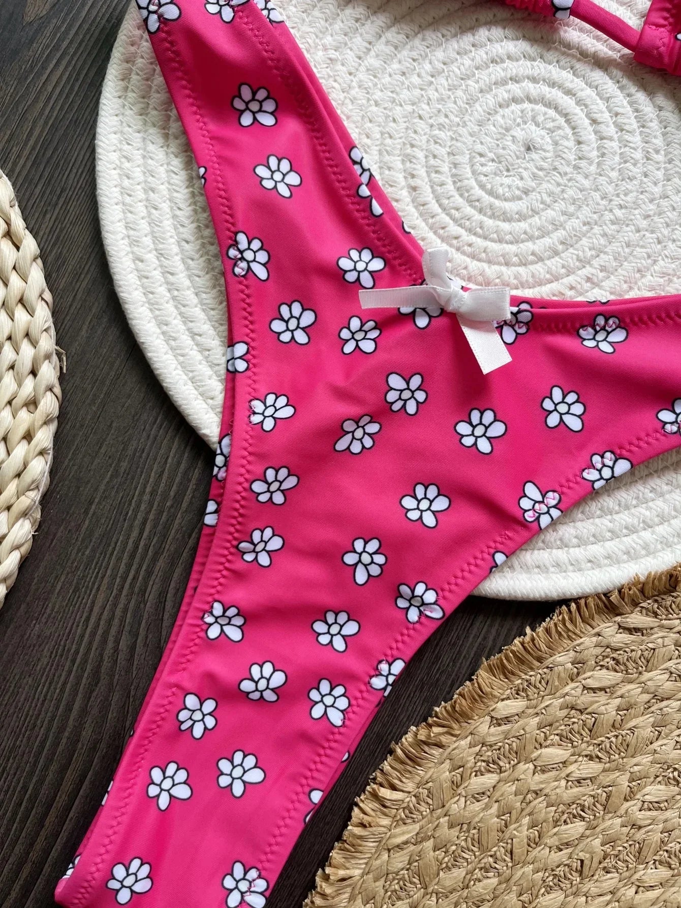 Flowers Printed Halter High Leg Cut Bikini Female Swimsuit Women Swimwear Two-pieces Bikini set Bather Bathing Suit Swim