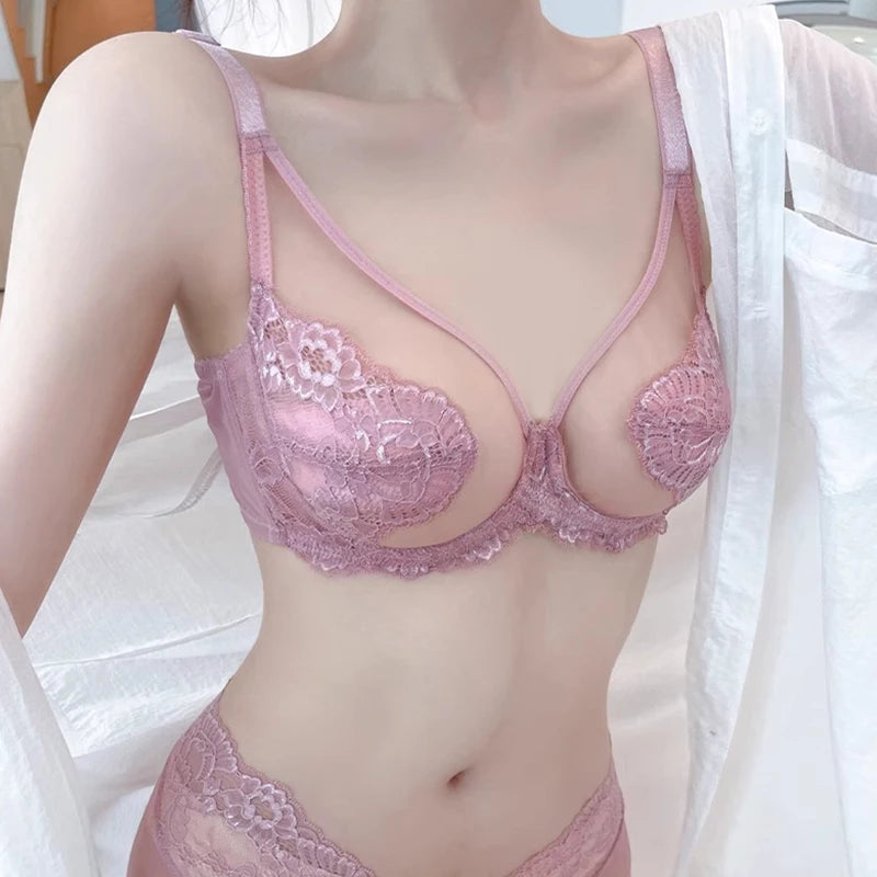 Lingerie Women's Thin Bras Lace Full Cup Bras Beautifully Embroidered BrasAnti-Sagging Ultra-Thin Bras