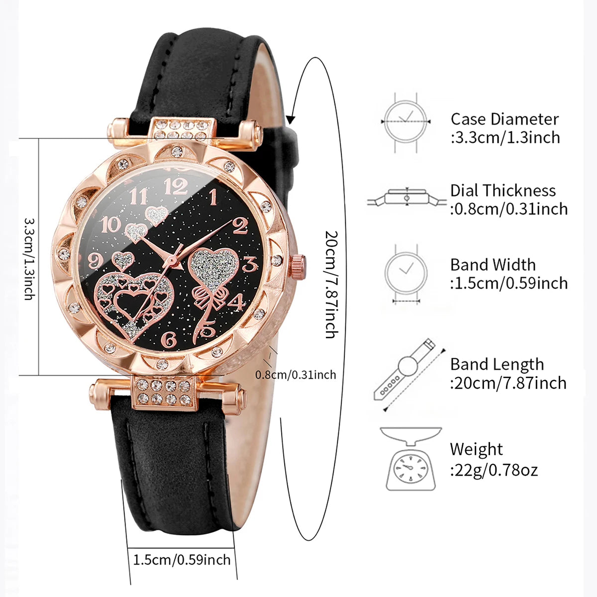 4PCS/Set Women's Watches Fashion Rhinestone Ladies Quartz Watch Leather Band Wristwatches Bracelets Set（Without Box）