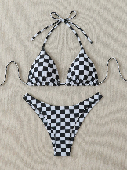 Summer retro floral print 2-piece bikini lace up swimsuit sexy high waisted women's swimsuit