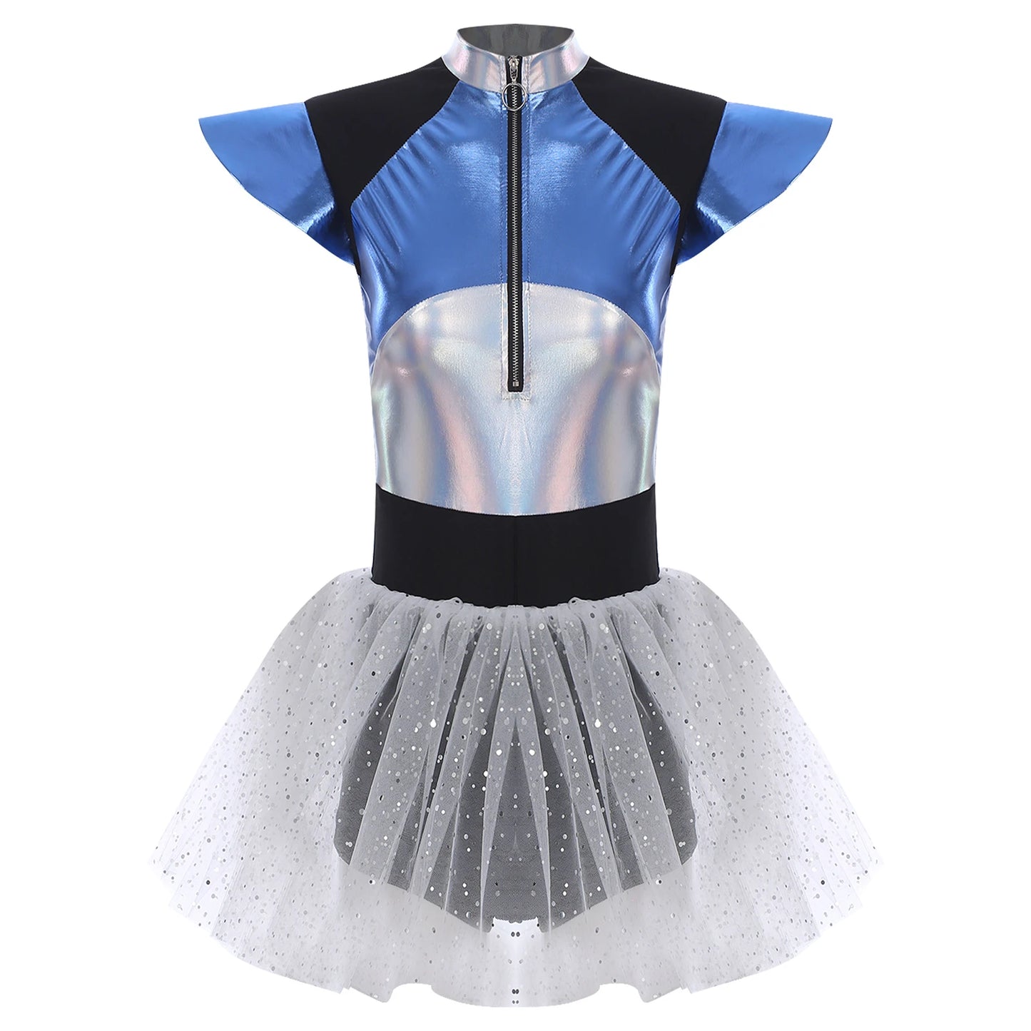 Adult Silver Astronaut Costume Women Alien Tutu Dress Suit Space Cadet Tulle Skirt Jumpsuit Halloween Cosplay Party Dress Up