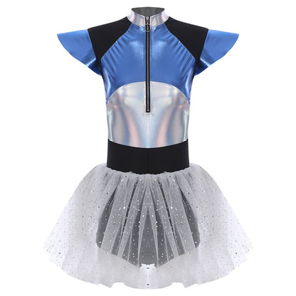 Adult Silver Astronaut Costume Women Alien Tutu Dress Suit Space Cadet Tulle Skirt Jumpsuit Halloween Cosplay Party Dress Up