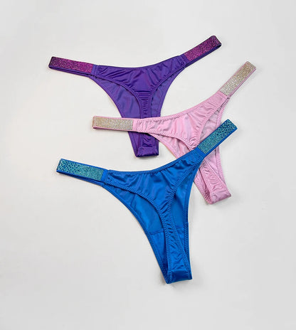 Letter Sexy Panties Women Thongs Rhinestones Diamonds G-string Sports Thong Low Waist Shorts Briefs T-back Fitness S-XL