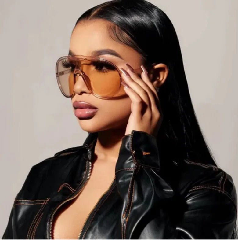 Trend Oversized Pilot Sunglasses Women Luxury Brand Designer Big Frame Cycling Sun Glasses Men Punk One Piece Len Black Yellow