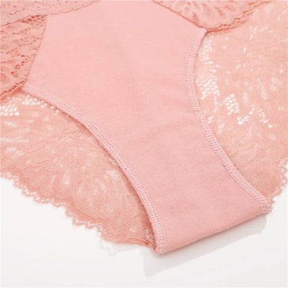 Sexy Perspective Women Back Lace Panties Patchwork Cotton Underpants Hollow Out Lingerie Underwear Comfortable Briefs 3PCS