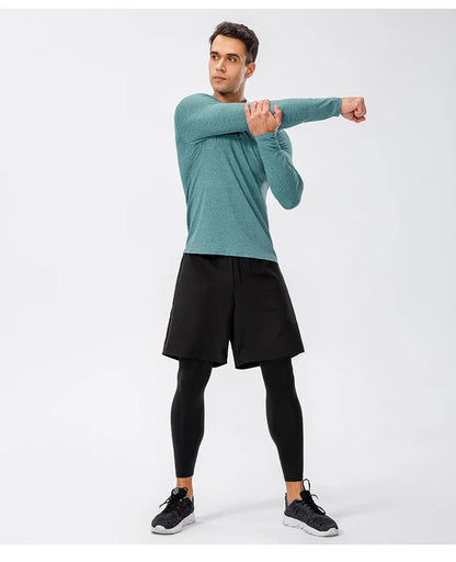 Men's Autumn Fitness Long-Sleeved Quick-Dry Running Tops Half-Zipper Slim-Fit Training Sweatshirt Baselayer Undershirts