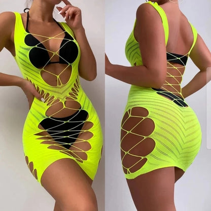 Lingerie Babydoll Mini Dress Lady Lenceria Chemises Sexy Bodysuit Mesh Body Stocking Temptation Intimate Beach Nightwear Dress