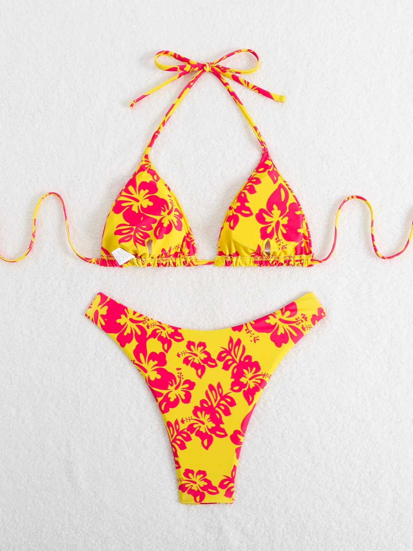 Summer retro floral print 2-piece bikini lace up swimsuit sexy high waisted women's swimsuit