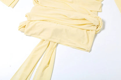 Weird Puss Ruched See Through Dress Women Patchwork Single-Breasted Full Sleeve Bandage Tassel Trend Streetwear Mini Bodycon